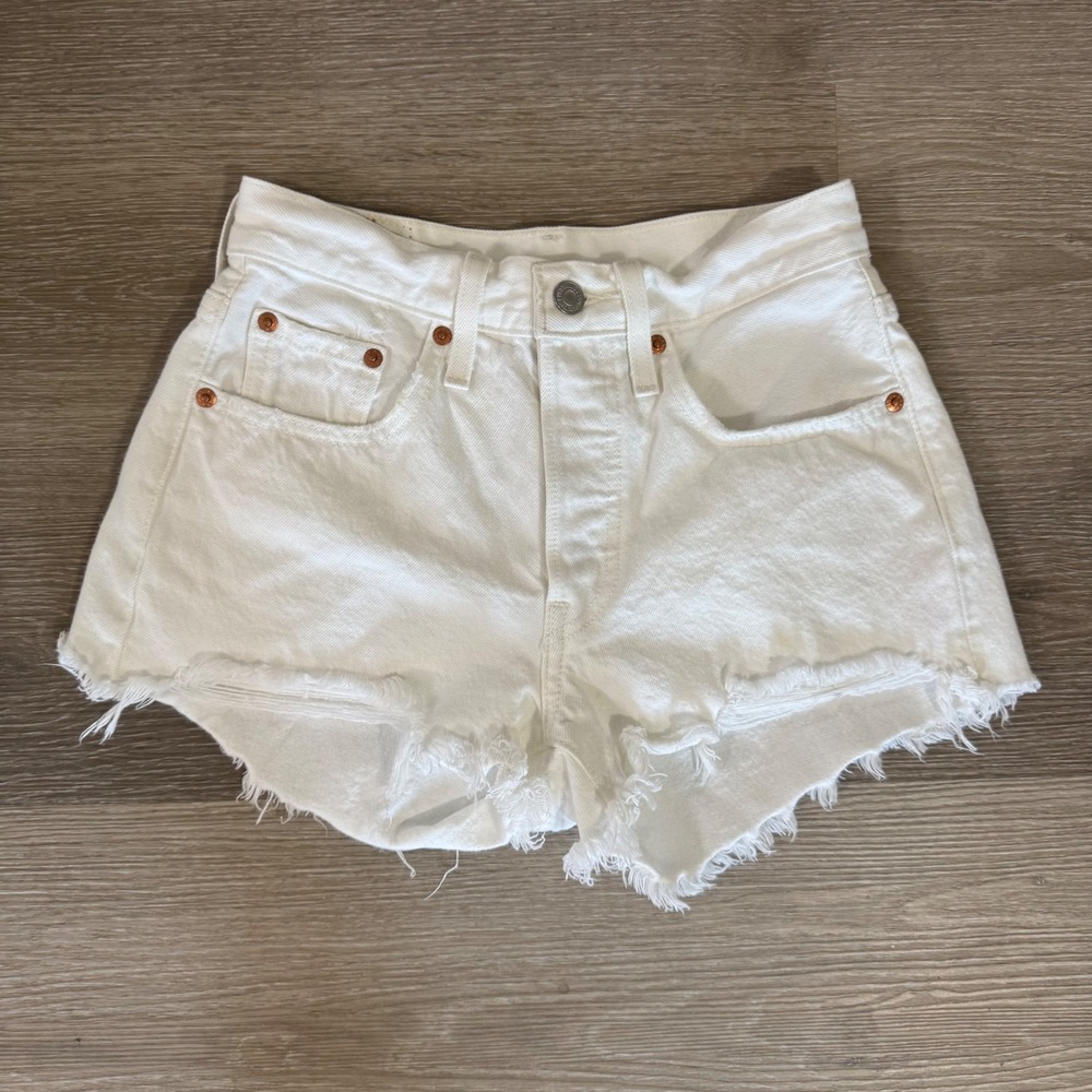 Levi's 501 Original Shorts Women 24 White Denim Cut Off Frayed Hem 56327-0194